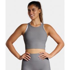 Rib Tank-Top sportowy damski. Szare topy damskie NORDICDOTS, bez wzorów, z nylonu, bez ramiączek. Za 235.00 zł.