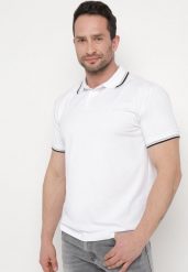 Biała Koszulka o Fasonie Polo z Guzikami Timarie. Białe koszulki polo męskie Born2be, m, bez wzorów, z dresówki, bez ramiączek. Za 64.99 zł.