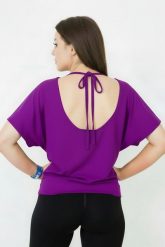 Bluzka damska do tańca i fitness z odkrytymi plecami Dancer violet. Fioletowe topy sportowe damskie 2SkIN, uniwersalny, bez wzorów, z materiału, bez ramiączek. Za 129.00 zł.