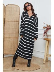 So Cachemire Sukienka dzianinowa "Dowell" w kolorze biało-czarnym rozmiar: XL. Białe sukienki damskie So Cachemire, na co dzień, xl, bez wzorów, z dzianiny, bez kołnierzyka, bez ramiączek, maxi, proste. Za 213.18 zł.