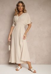 Jasnobeżowa Sukienka o Rozkloszowanym Kroju z Gumką w Talii Iffine. Brązowe sukienki damskie Renee, na co dzień, l, bez wzorów, eleganckie, bez kołnierzyka, bez ramiączek, maxi, rozkloszowane. W wyprzedaży za 63.99 zł.