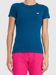 4F Koszulka w kolorze niebieskim rozmiar: XS. Niebieskie bluzki damskie 4f, xs, bez wzorów, z bawełny, bez kołnierzyka. Za 23.99 zł.