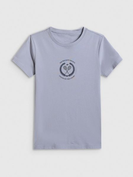 4F T-shirt slim z nadrukiem damski - niebieski L. Niebieskie t-shirty damskie 4f, l, bez wzorów, z bawełny, bez kołnierzyka. Za 59.99 zł.