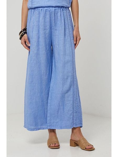 Lin Passion Lniane spodnie w kolorze błękitnym rozmiar: 38/40. Niebieskie spodnie materiałowe damskie Lin Passion, z aplikacjami, ze lnu, klasyczne, z standardowym stanem. Za 158.84 zł.