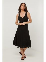 Le Monde du Lin Lniana sukienka w kolorze czarnym rozmiar: 34/36. Czarne sukienki damskie Le Monde du Lin, na co dzień, bez wzorów, ze lnu, bez kołnierzyka, bez ramiączek, midi, proste. Za 152.99 zł.