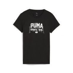 Damska koszulka z grafiką w uniwersyteckim stylu PUMA Black. Czarne bluzki damskie Puma, bez wzorów, bez ramiączek. Za 109.00 zł.