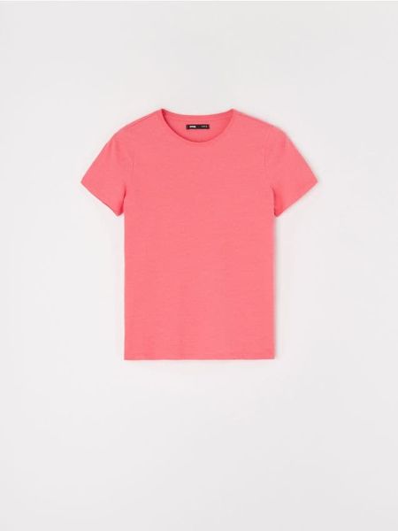 Bawełniana koszulka - koralowy. Pomarańczowe t-shirty damskie Sinsay, l, bez wzorów, z bawełny, bez kołnierzyka. W wyprzedaży za 5.99 zł.