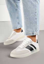 Biało-Czarne Sneakersy Tenisówki z Geometrycznym Wzorem Eleamila. Białe trampki i tenisówki damskie Born2be, z aplikacjami, z jeansu. Za 89.99 zł.