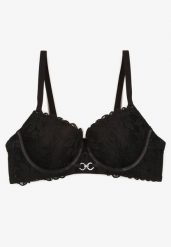 Czarny Biustonosz Push Up Ozdobiony Koronką z Odpinanymi Ramiączkami z Regulacją Bilania. Czarne biustonosze Renee, bez wzorów, z koronki. Za 34.99 zł.