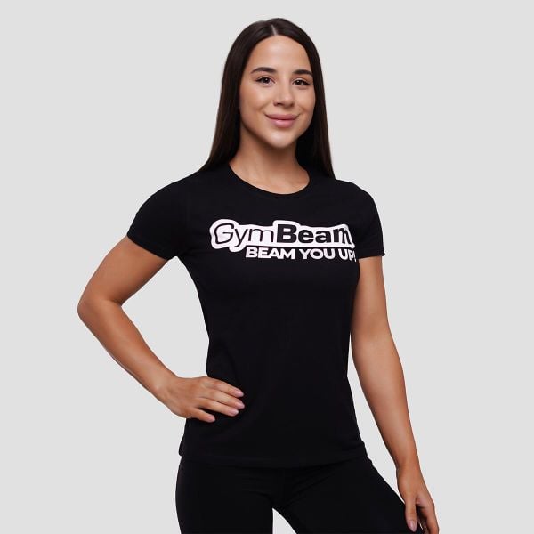 Koszulka damska fitness slim czarna Beam. Czarne bluzki sportowe damskie GYMBEAM, xl, bez wzorów, z bawełny, bez ramiączek. Za 55.90 zł.