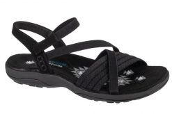Sandały damskie, Reggae Slim - Summer Heat Sandals. Czarne sandały damskie Skechers, bez wzorów, z materiału, bez obcasa. Za 249.99 zł.