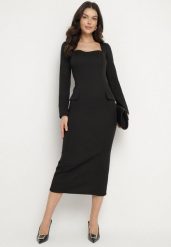 Czarna Elegancka Sukienka Ołówkowa z Wiązaniem i Imitacją Kieszeni Tillirisa. Czarne sukienki damskie Born2be, na co dzień, m, bez wzorów, eleganckie, bez kołnierzyka, bez ramiączek, maxi, kopertowe. Za 129.99 zł.