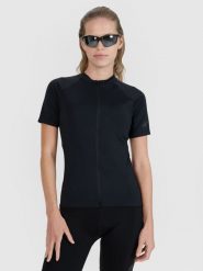 4F Koszulka rowerowa szybkoschnąca damska - czarna S. Czarne bluzki sportowe damskie 4f, l, bez wzorów, z materiału, bez ramiączek. W wyprzedaży za 119.99 zł.