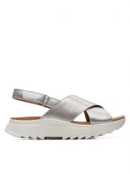 Clarks Sandały DashLite Wish 26171951 Srebrny. Szare sandały damskie Clarks, bez wzorów, ze skóry, bez obcasa, na płaskiej podeszwie. Za 249.99 zł.