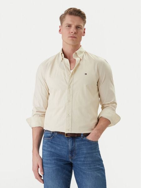 Tommy Hilfiger Koszula Flex MW0MW37550 Écru Regular Fit. Białe koszule męskie Tommy Hilfiger, l, bez wzorów, z bawełny, bez kołnierzyka, bez ramiączek. Za 238.99 zł.