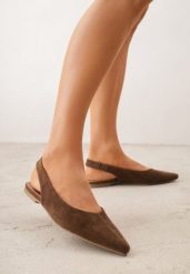 Brązowe Balerinki Typu Slingback Diarin. Brązowe baleriny damskie Renee, bez wzorów, z materiału, bez obcasa, na płaskiej podeszwie. Za 109.99 zł.