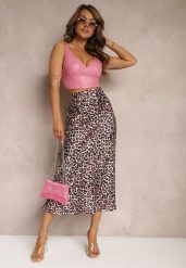 Fuksjowo-Czarna Spódnica High Waist ze Zwierzęcym Printem i Gumką w Talii Dimella. Czerwone spódniczki damskie Renee, m, bez wzorów, z wiskozy, eleganckie, z podwyższonym stanem, midi, dopasowane. Za 74.99 zł.