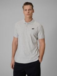 4F Koszulka polo regular męska - szara L. Szare koszulki polo męskie 4f, l, bez wzorów, z bawełny, bez ramiączek. Za 89.99 zł.
