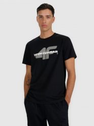 4F T-shirt regular z nadrukiem męski - czarny M. Czarne t-shirty męskie 4f, m, bez wzorów, z bawełny, bez kołnierzyka. Za 59.99 zł.