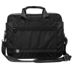 Torba na laptopa SwissBags Basel SB113 22 l - czarna. Czarne torby na laptopa damskie bez wzorów, ze skóry. Za 314.10 zł.