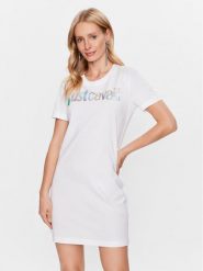 Just Cavalli Sukienka codzienna 74PBOG00 Biały Regular Fit. Białe sukienki damskie Just Cavalli, na co dzień, m, bez wzorów, z bawełny, bez kołnierzyka, bez ramiączek, proste. Za 339.99 zł.