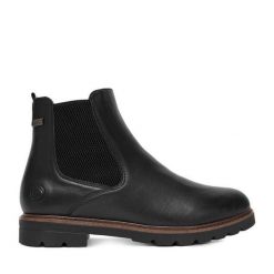 Botki Remonte. Czarne botki damskie Remonte, bez obcasa, na płaskiej podeszwie, bez zapięcia. Za 399.99 zł.