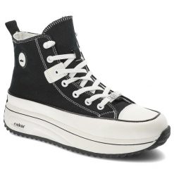 Czarne Sneakersy Rieker Sportowe Obuwie Damskie. Czarne buty sportowe na co dzień damskie Rieker, bez wzorów, z materiału. Za 239.00 zł.