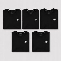 KOMPLET KOSZULEK MĘSKICH 4F ZESTAW 5PAK T-SHIRT L TTSHM3341 CZARNY. Czarne t-shirty męskie 4f, l, bez wzorów, z bawełny, bez kołnierzyka. Za 249.95 zł.