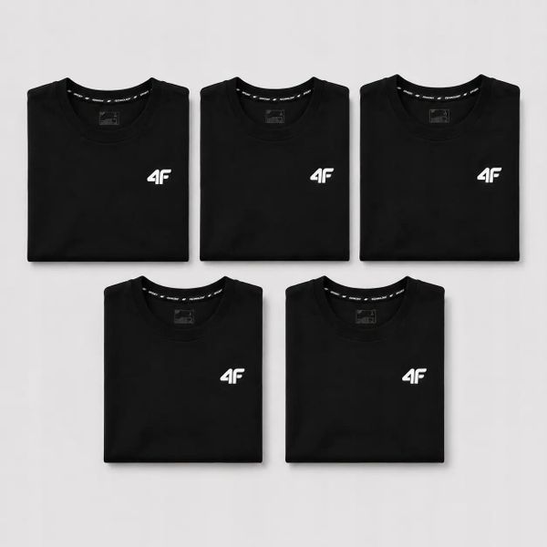 KOMPLET KOSZULEK MĘSKICH 4F ZESTAW 5PAK T-SHIRT L TTSHM3341 CZARNY. Czarne t-shirty męskie 4f, l, bez wzorów, z bawełny, bez kołnierzyka. Za 249.95 zł.