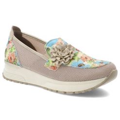 Różowe Półbuty Rieker Modne Obuwie Damskie. Czerwone półbuty damskie Rieker, z aplikacjami, eleganckie, bez obcasa. Za 369.00 zł.