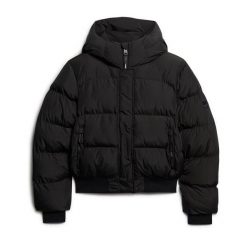 Damska ocieplana kurtka Superdry Hooded Sports. Czarne kurtki damskie Superdry., bez wzorów, z puchu, bez kaptura. Za 526.25 zł.