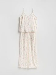 Dwuczęściowa piżama na ramiączkach - kremowy. Białe piżamy damskie Reserved, l, bez wzorów, z wiskozy, bez ramiączek. Za 139.99 zł.