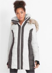 Krótki płaszcz outdoorowy ze sztucznym futerkiem, hydrofobowy. Czarne płaszcze damskie bonprix, na zimę, s, bez wzorów, z futra. Za 349.99 zł.
