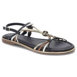 Granatowe Sandały Tamaris Eleganckie Płaskie Buty. Niebieskie sandały damskie Tamaris, bez wzorów, ze skóry, bez obcasa, na płaskiej podeszwie. Za 329.00 zł.