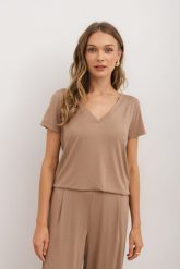T-SHIRT KLARA MODAL KAKAO M - Flawless. T-shirty damskie Flawless, m, bez wzorów, z elastanu, bez kołnierzyka. Za 190.00 zł.