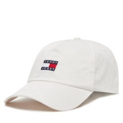 Czapka z daszkiem Tommy Jeans. Białe czapki męskie Tommy Jeans, bez wzorów, z jeansu. Za 99.99 zł.