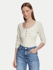 Guess Bluzka W6YP60 K5318 Kremowy Slim Fit. Białe bluzki damskie Guess, l, z aplikacjami, z wiskozy, bez kołnierzyka, bez ramiączek. Za 284.99 zł.