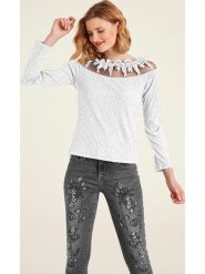 Heine Koszulka w kolorze białym rozmiar: 44. Białe bluzki damskie Heine, bez wzorów, z koronki, bez kołnierzyka, bez ramiączek. Za 65.38 zł.