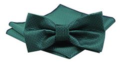 Męska Mucha z Poszetką w Zestawie - Alties - Ciemnozielona z Mikrowzorem. Zielone krawaty i muchy męskie Alties, bez wzorów, eleganckie. Za 54.00 zł.
