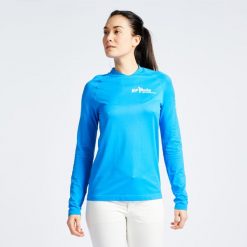 Koszulka UV żeglarska damska Tribord Sailing 500 FFV długi rękaw. Niebieskie bluzki damskie TRIBORD, s, bez wzorów, z materiału, sportowe, bez kołnierzyka, bez ramiączek. Za 119.99 zł.