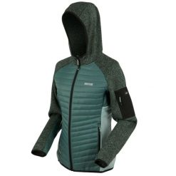 Kurtka damska hybrydowa Newhill. Zielone kurtki damskie Regatta, bez wzorów, z dzianiny, bez kaptura. W wyprzedaży za 129.99 zł.