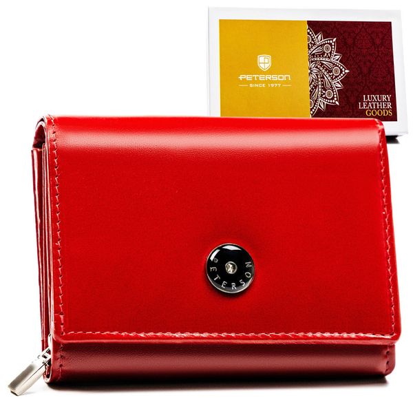 Damski portfel skórzany RFID z przegrodami - Peterson. Czerwone portfele damskie Peterson, bez wzorów, ze skóry. Za 69.99 zł.