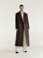 Płaszcz oversize z wełną - brązowy. Brązowe płaszcze damskie Reserved, l, bez wzorów, z tkaniny. Za 599.99 zł.