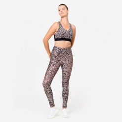 Stanik sportowy Domyos. Brązowe biustonosze sportowe damskie Decathlon, bez wzorów, z elastanu. Za 69.99 zł.