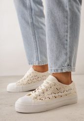 Jasnobeżowe Ażurowe Trampki Przed Kostkę Russi. Brązowe trampki i tenisówki damskie Born2be, w ażurowe wzory, z jeansu, przed kostkę. Za 89.99 zł.