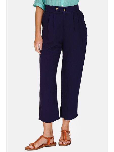 Le Jardin du Lin Spodnie w kolorze granatowym rozmiar: 42. Niebieskie spodnie materiałowe damskie Le jardin du lin, bez wzorów, z materiału, klasyczne, z podwyższonym stanem. Za 123.53 zł.
