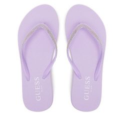 Japonki Guess. Fioletowe klapki damskie Guess, z aplikacjami, bez obcasa. Za 139.99 zł.