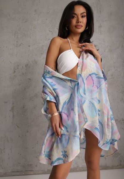 Niebieska Nietoperzowa Koszula z Bawełną o Fasonie Oversize Celista. Niebieskie koszule damskie Renee, bez wzorów, z bawełny, eleganckie, bez kołnierzyka, bez ramiączek. Za 89.99 zł.