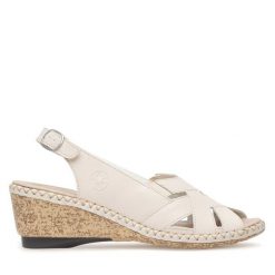 Sandały Rieker. Brązowe sandały damskie Rieker, bez wzorów, bez obcasa, na koturnie. Za 229.99 zł.