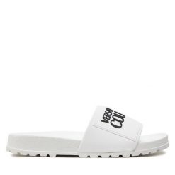 Klapki Versace Jeans Couture. Białe klapki damskie Versace Jeans Couture, bez wzorów, z jeansu, bez obcasa. Za 379.99 zł.